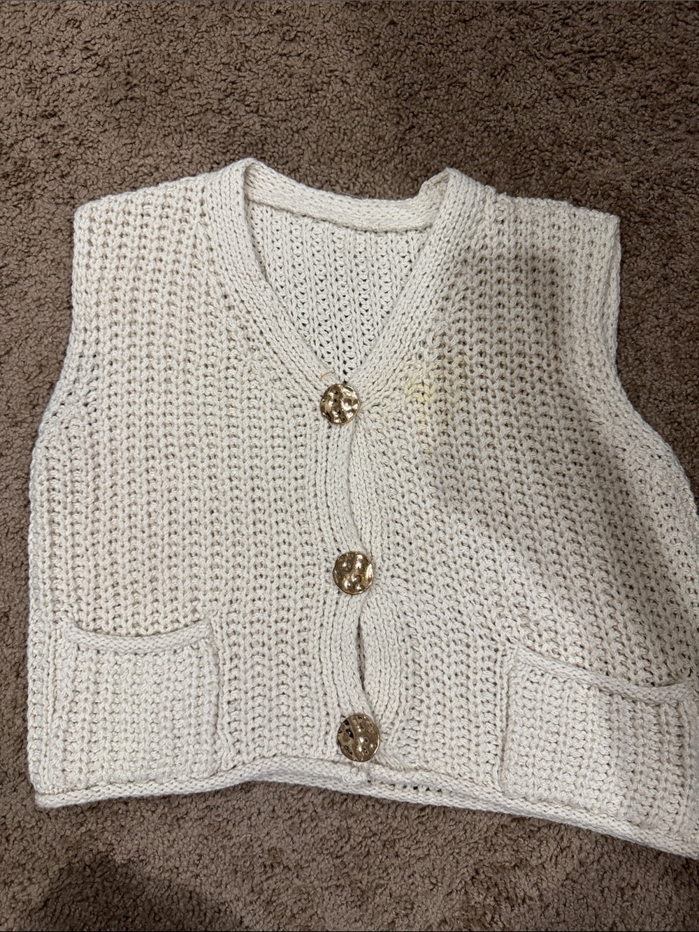 Source Unknown Cream Knit Button-Front Vest with Gold Buttons